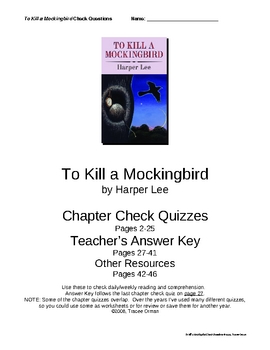 Preview of "To Kill a Mockingbird" Check Questions w/Key, Chapters 1-31 - Word