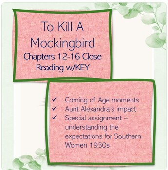 Preview of To Kill a Mockingbird Ch. 12-16 guide w/extra activity on chapter 13 with KEY