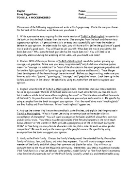five paragraph essay on to kill a mockingbird