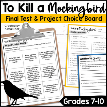 Preview of To Kill a Mockingbird Final Test and Project Choice Board | ELA Printables