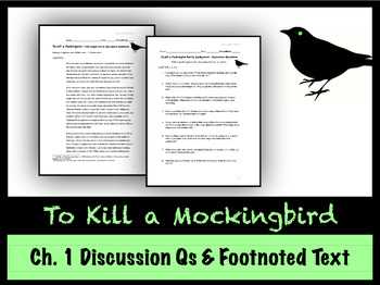 Preview of Easy To Kill a Mockingbird Text with Footnotes & Discussion Questions Ch. 1