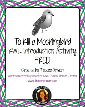 Preview of Free "To Kill a Mockingbird" Introduction Guided KWL Activity