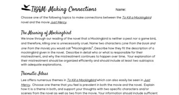 Preview of To Kill a Mockingbird/Just Mercy: Making Connections