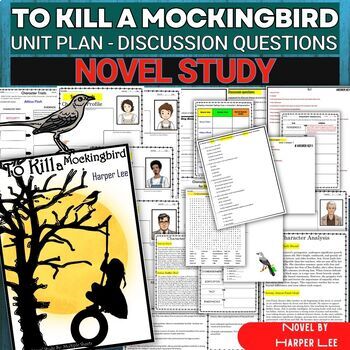Preview of To Kill a Mockingbird Novel Study-Unit Plan | Quiz, Discussion Prompts..Analysis