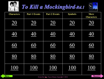 Preview of To Kill a Mockingbird Powerpoint Review Game - 2 rounds + Bonus Rd.