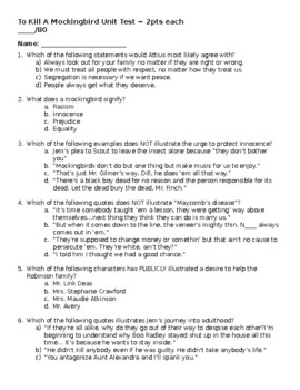 To Kill a Mockingbird Unit Test ~ 40 Multiple Choice Questions | TPT