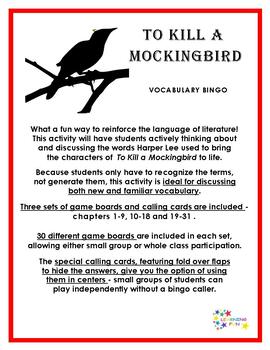 To Kill A Mockingbird Vocabulary Bingo By Learning Fun Tpt