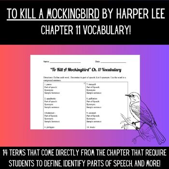 Preview of To Kill a Mockingbird by Harper Lee - Chapter 11 Vocabulary!