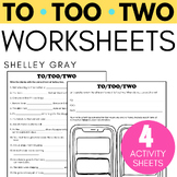 To, Too, Two Homophone Worksheets