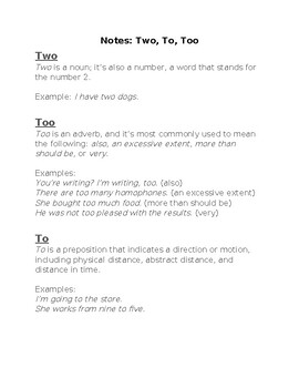 Preview of To, Too, Two Notes