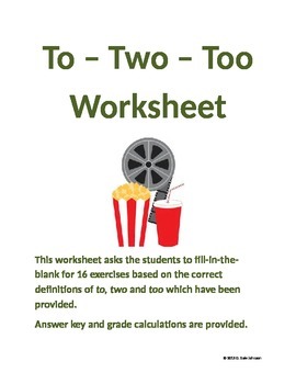 Preview of To - Two - Too Worksheet for Grades 6-9