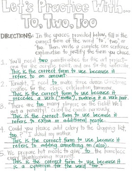 To Two And Too Grammar Cloze Notes And Practice Great For Esl - 