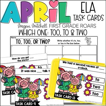 Preview of To, Two, or Too April Task Card Activity ELA Centers, Scoot, Morning Tubs