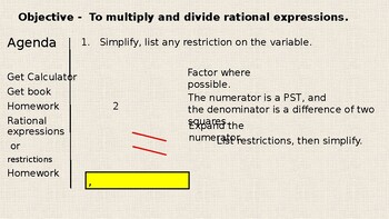 Preview of To multiply and divide rational expressions by factoring.