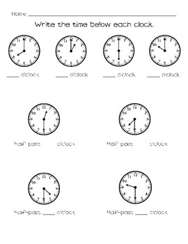 To the Hour and Half-Hour Time Practice by Staci Kyro | TpT