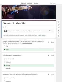 Preview of Tobacco Study Guide: Google Form: Matching Blooket Game