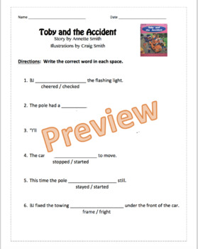 Preview of Toby and the Accident by Annette Smith guided reading work