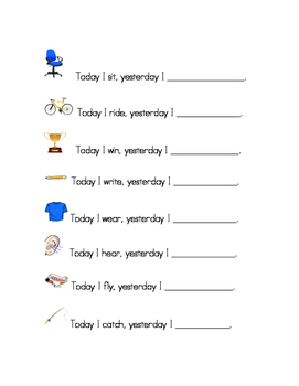 today i yesterday i irregular past tense verbs worksheet by msmaxslp