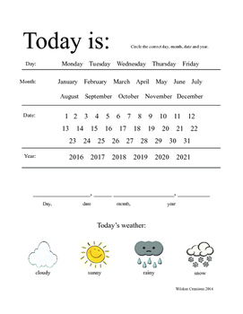 Today Is Daily Calendar Worksheet by Wildcat Creations TpT