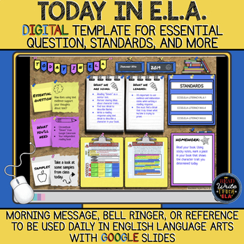 Preview of Today in E.L.A.: Essential Question, Standards, Goals, Agenda Template