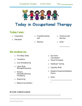 Preview of Today in Occupational Therapy: Therapist Data Document/Caregiver Handout