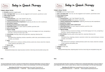 Preview of Today in Speech Therapy - Quick and Easy Parent Communication Sheets