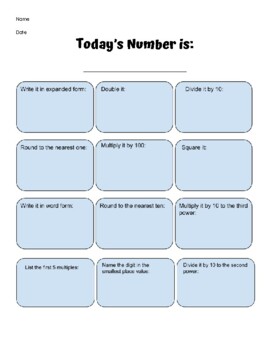 Preview of Today's Number! Math Fluency Daily Practice (PDF or Digital Activity) *Editable*