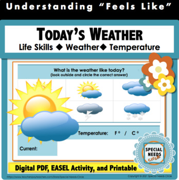 Preview of Today's Weather and Temperature Worksheets for Life Skills - Elementary Level