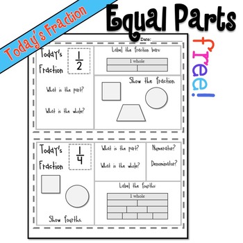 Preview of Equal Parts in Fractions Mini Math Warm Up Sample Page