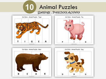 Preview of Preschool Spelling Activities, Toddler Animal Puzzles, Morning Work, T-245