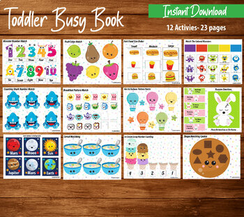 Busy Books For Toddlers, Toddler Learning Folder, Pre K Busy Book PDF,  Printable Toddler Busy Binder, Preschool Activity Binder