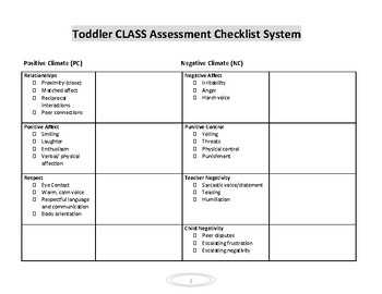 Preview of Toddler (CLASS) Classroom Assessment Scoring System Checklist