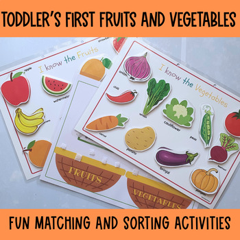 Preview of Toddler Learning Binder Activity, Fruits and Vegetables Sorting and Matching