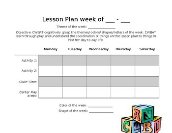 Preview of Toddler Lesson Plan Template