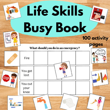 Preview of Toddler Life Skills Busy Book, Interactive Learning Binder Emergencies For Kids