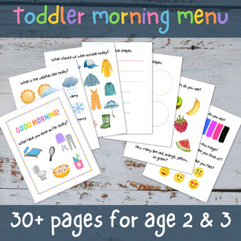 Preview of Toddler Morning Menu, Printable Morning Activities for 2 & 3-year-olds