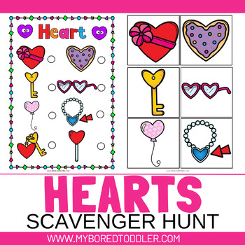 Preview of Toddler Preschool HEARTS SHAPES theme Scavenger Hunt Treasure Hunt Math Game