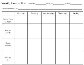 Preview of Toddler & Preschool Weekly Lesson Plan Template