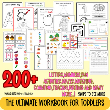 Preview of Toddler Workbook, preschool fun activities,Tracing,Writing,Matching Worksheets