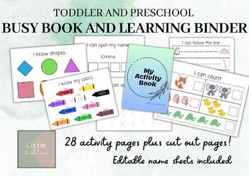 Preview of Toddler and Preschool Activity Book, Busy Book, Folder. Learning through Kinder.