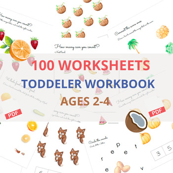 Preview of Toddler workbook for ages 2-4 | 100 worksheets | BUNDLE