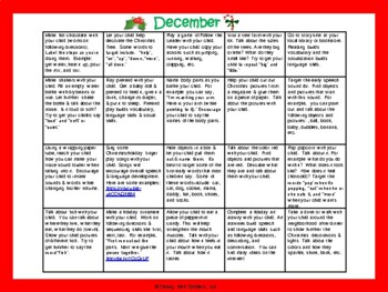 Toddler/Preschool Speech & Language Activity Calendar-December | TpT