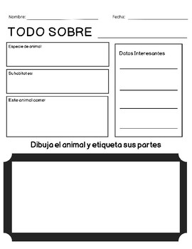 Preview of Todo Sobre/ All About Book, Non-fiction animal book planning sheet, outline
