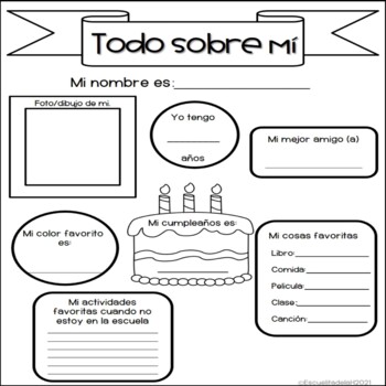 Todo Sobre Mi en Español All about me Worksheet SPANISH TpT