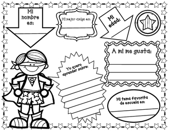 Preview of Todo sobre mi:  Superhero Spanish All About Me Unit...