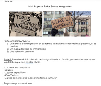 Preview of Todos somos inmigrantes- student family immigration history mini project