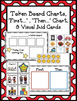 Preview of Token Board, "First", "Then"..., & Visual Aid Task Cards for Behavior Management