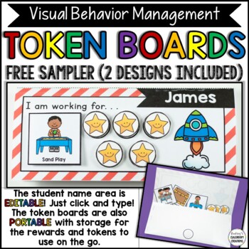 Preview of Token Boards FREE SAMPLER -Visual Behavior Management  EDITABLE - 3 or 5 Tokens!