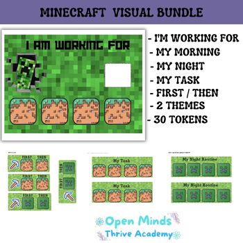 Preview of Token System. Minecraft First/Then.Morning/Night Routine.Plus tokens ADHD/Autism