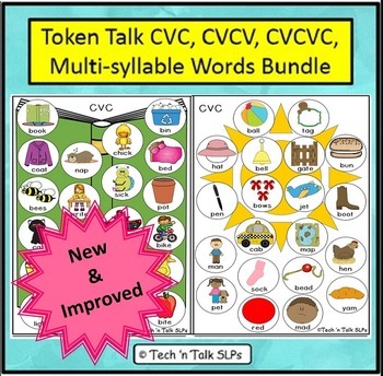 Preview of Token Talk CV, CVC, CVCV, CVCVC, Multi-syllable Words Bundle